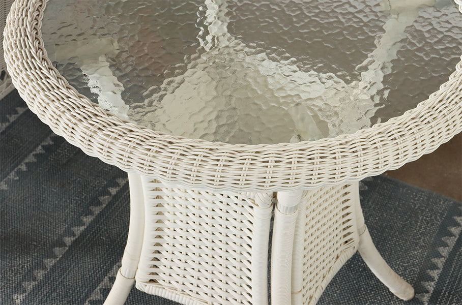 Tall White Wicker End Table with Glass Top