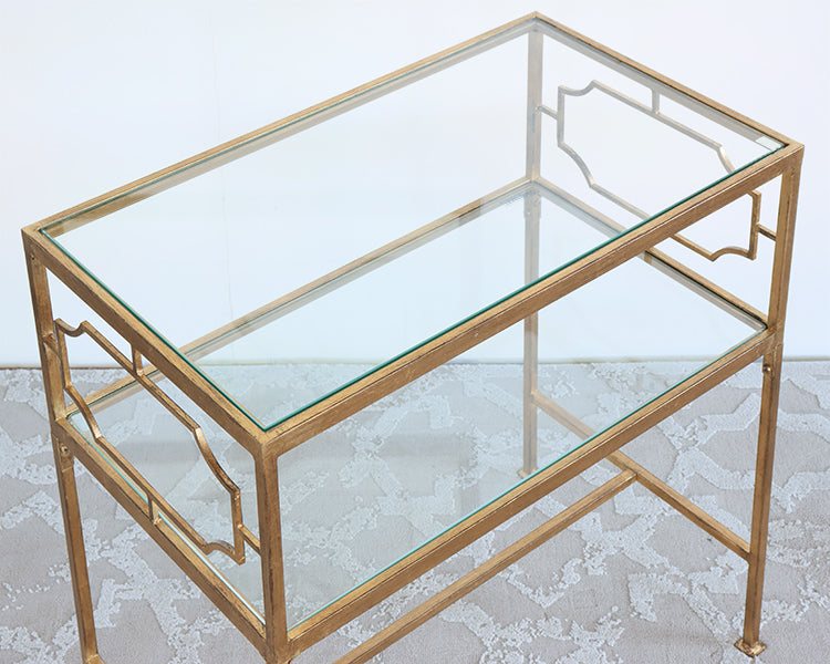 Gold Leaf Iron End Table with Decorative Panels - Cleared