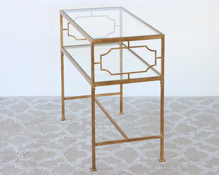 Gold Leaf Iron End Table with Decorative Panels - Cleared