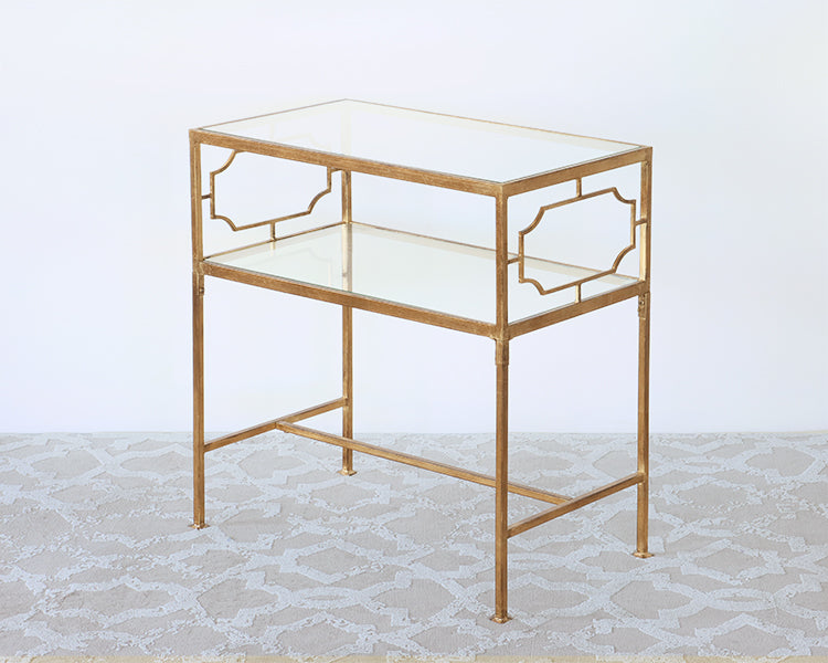 Gold Leaf Iron End Table with Decorative Panels - Cleared