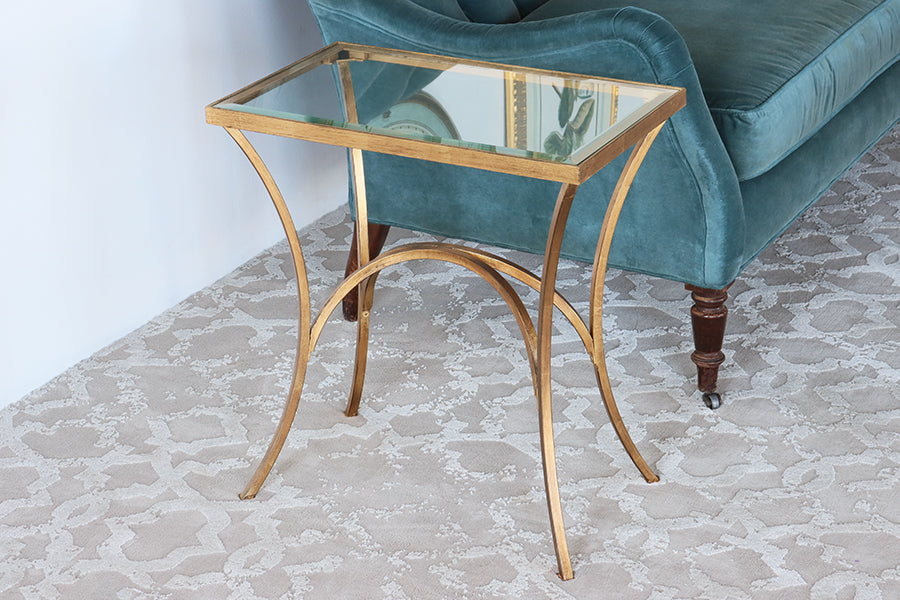 Gold Leaf End Table with Arched Base and Glass Top - Cleared