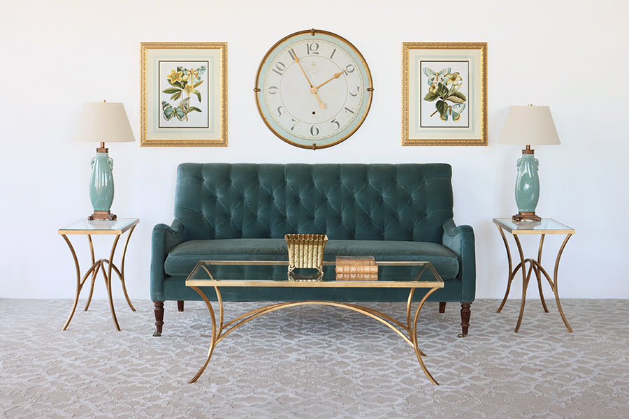 Gold Leaf End Table with Arched Base and Glass Top - Cleared