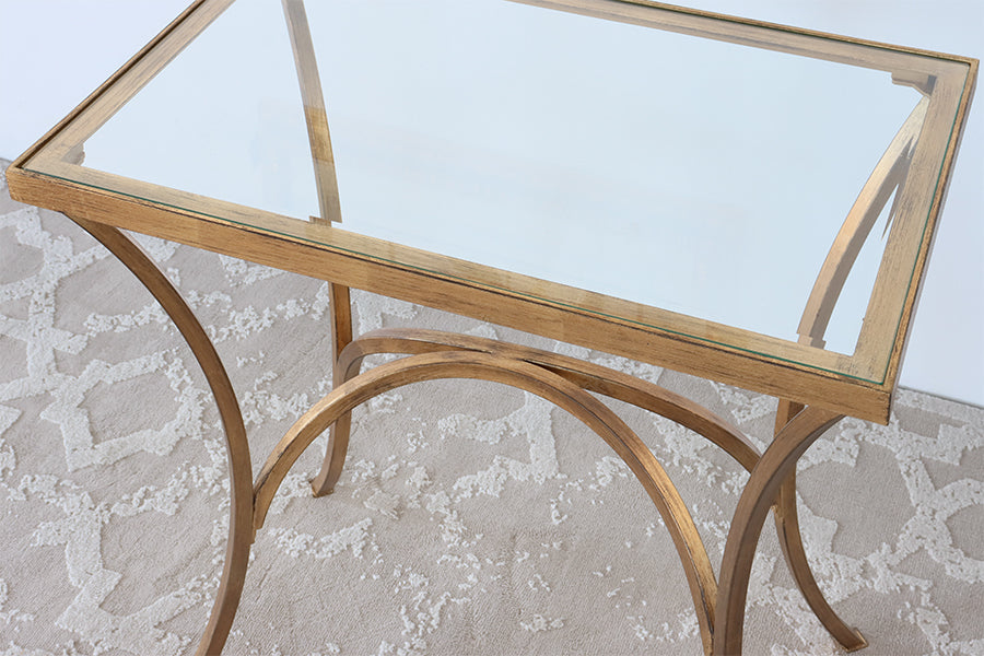 Gold Leaf End Table with Arched Base and Glass Top - Cleared