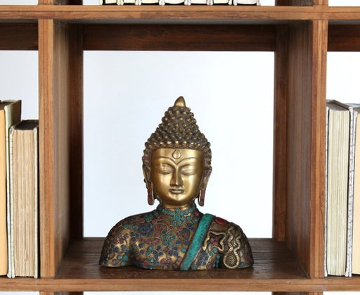 FIG282 Brass Buddha with Stone Inlay