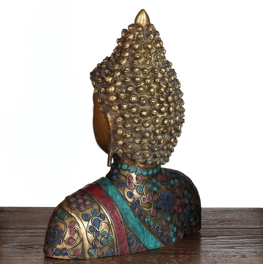 FIG282 Brass Buddha with Stone Inlay