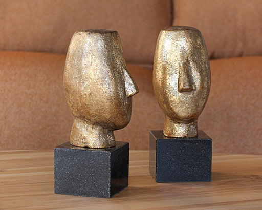 FIG370 - Pair Of Gold Abstract Head Sculptures