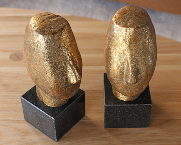 FIG370 - Pair Of Gold Abstract Head Sculptures