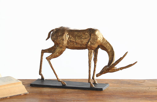FIG371 - Gold Bent Neck Antelope Sculpture
