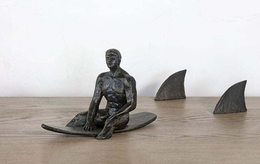 Surfer Sculpture With Two Shark Fin- Cleared Decor