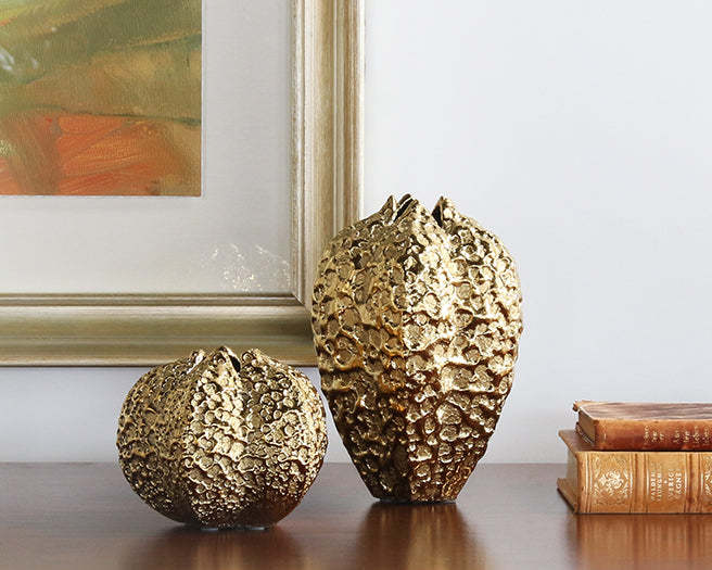 FIG436 - Tall Hammered Gold Pinched Vase