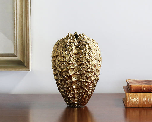 FIG436 - Tall Hammered Gold Pinched Vase