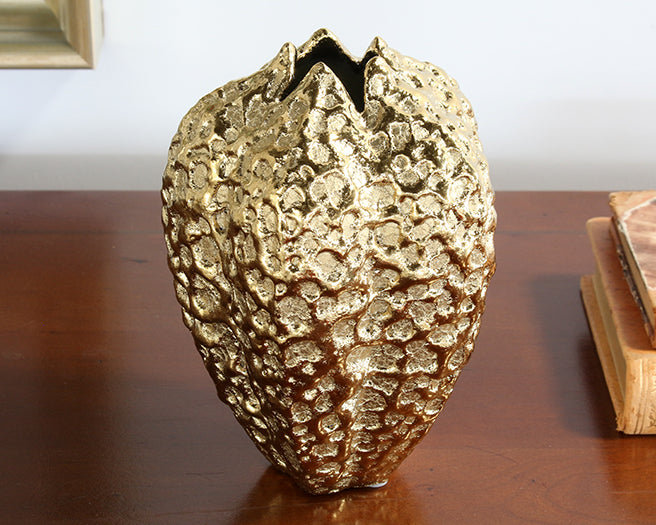 FIG436 - Tall Hammered Gold Pinched Vase