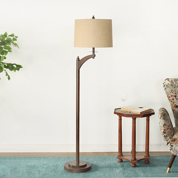 Bronze Metal Floor Lamp With Burlap Shade