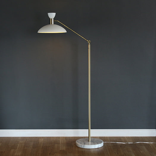 White And Brass Floor Lamp With Marble Base