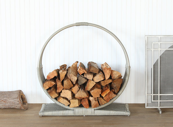 Light Grey Rattan Circle Log Holder