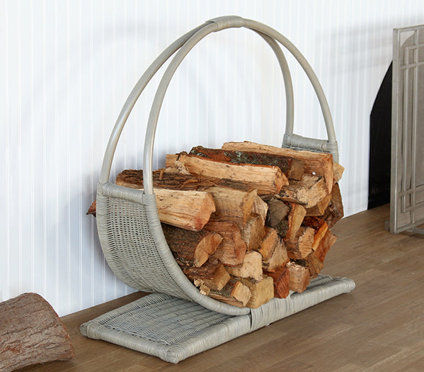 Light Grey Rattan Circle Log Holder