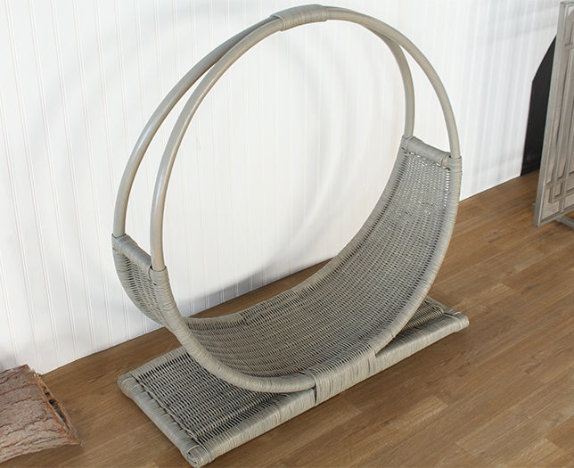 Light Grey Rattan Circle Log Holder