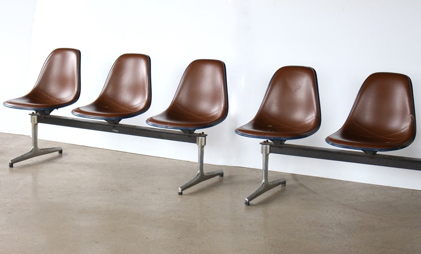 Set of Brown Vinyl Ganged Seating