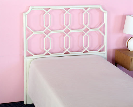 HB49 - White Twin Rattan Headboard WLeather Wrapped Join 