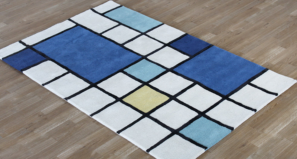 Mid-Cen Grid Handmade Wool Hooked Rug 4' X 6'