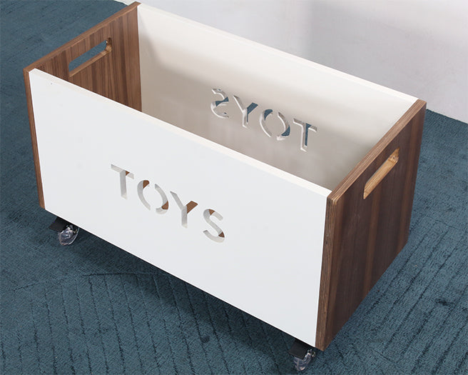 Walnut & White Toy Box Chest On Casters