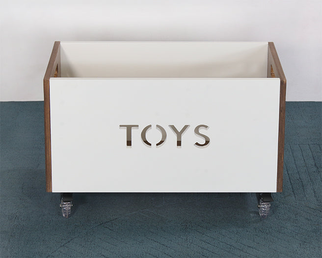 Walnut & White Toy Box Chest On Casters