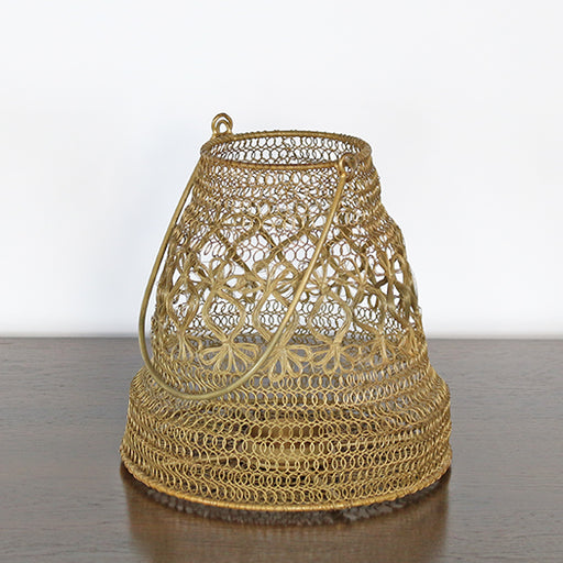 LAN07 - Small Antique Brass And Iron Wire Lantern