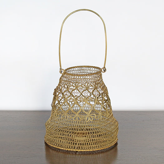 LAN07 - Small Antique Brass And Iron Wire Lantern