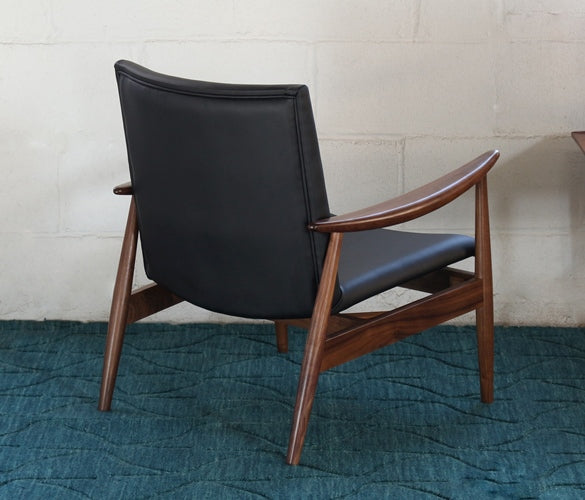 Vintage Danish Modern Lounge Chair with Black Leather Seat
