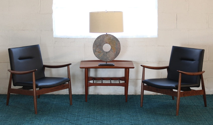 Vintage Danish Modern Lounge Chair with Black Leather Seat