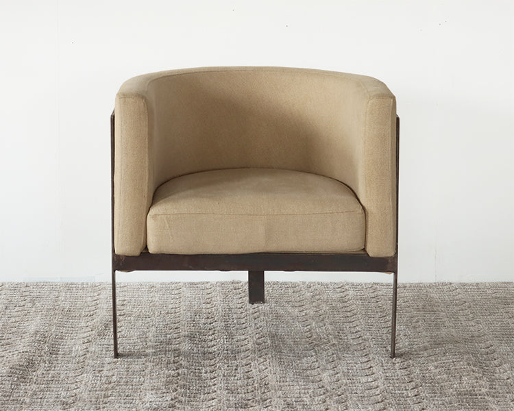 Antique Brass Chair with Black Leather Upholstery