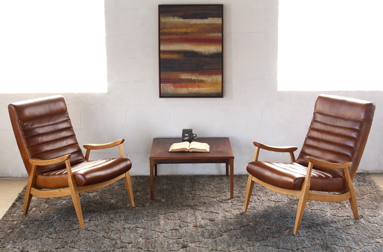 LC229 Danish Modern Lounge Chair in Caramel Leather