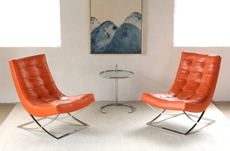 LC233 Tufted Lounge Chair in Burnt Orange Leather