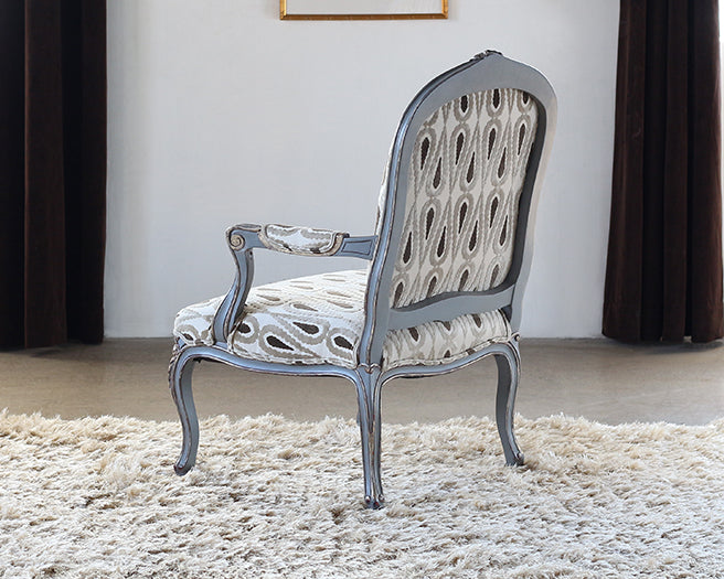 LC24P Louis XVI Style Bergere Chair with Paisley Upholstery