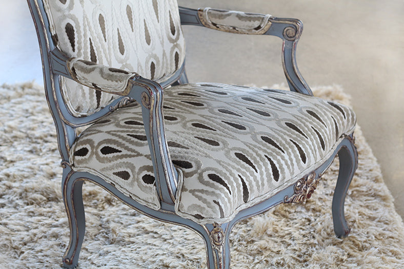 LC24P Louis XVI Style Bergere Chair with Paisley Upholstery