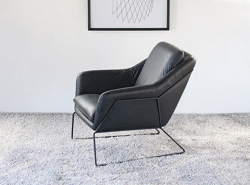 LC255 Jasper Lounge Chair in Antique Black Leather with Iron Frame