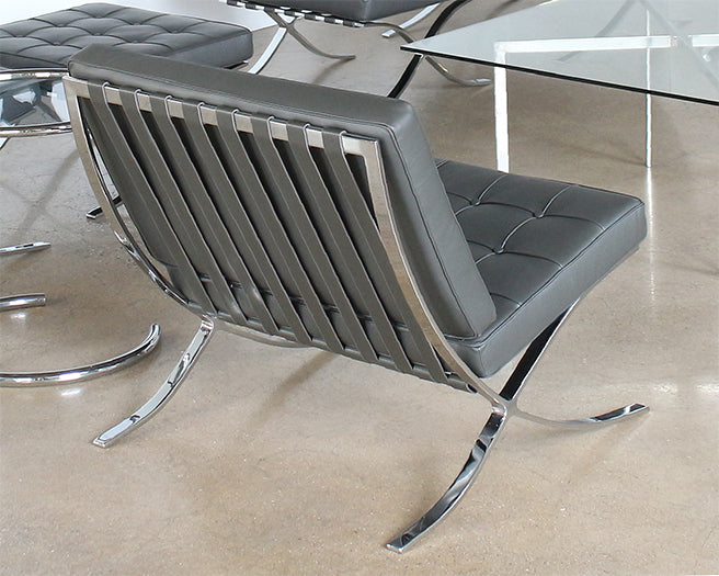 LC272 Gray Leather Barcelona Style Lounge Chair 