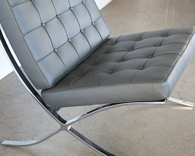 LC272 Gray Leather Barcelona Style Lounge Chair 