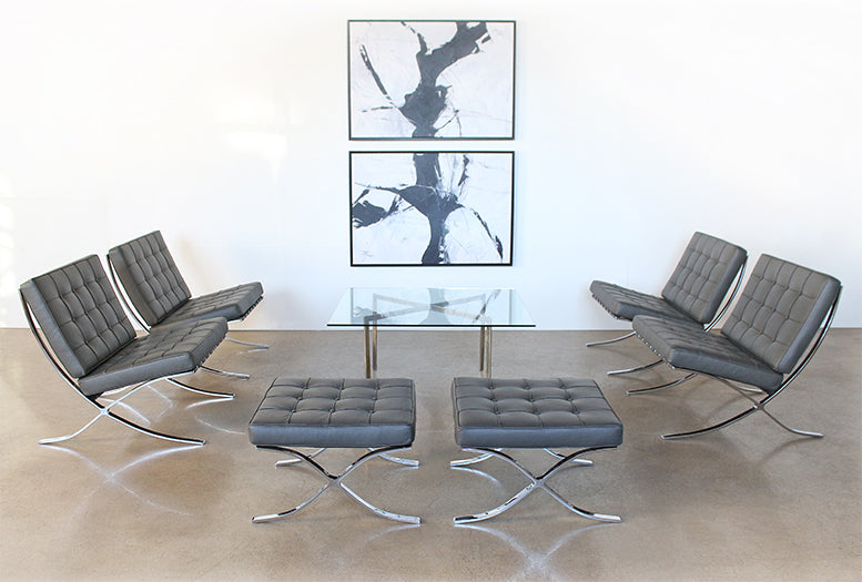 LC272 Gray Leather Barcelona Style Lounge Chair 