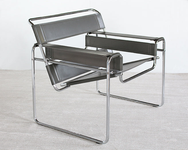 LC273 Gray Leather Wassily Style Lounge Chair