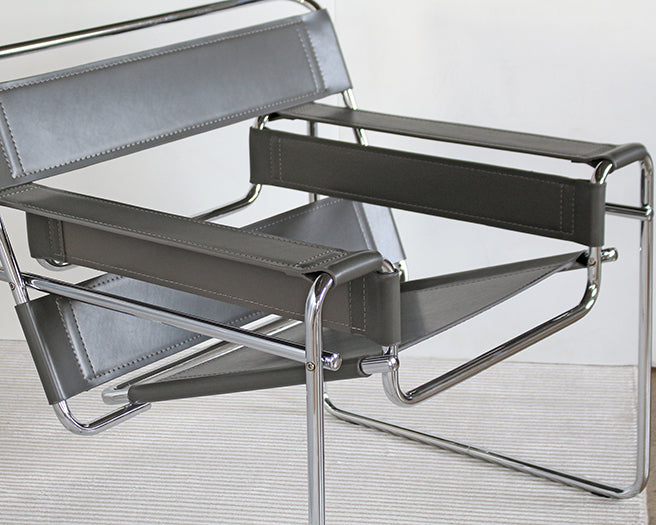 LC273 Gray Leather Wassily Style Lounge Chair