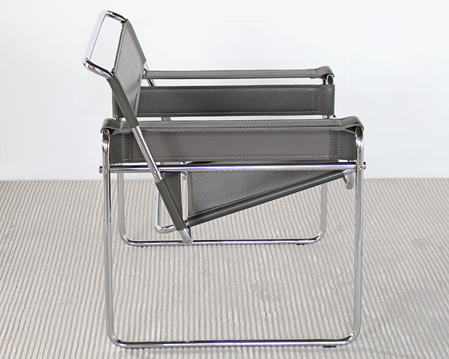 LC273 Gray Leather Wassily Style Lounge Chair