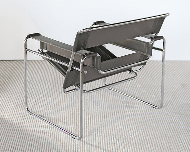 LC273 Gray Leather Wassily Style Lounge Chair