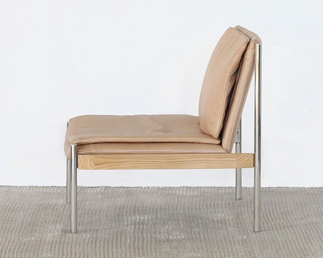 LC301 - Buff Leather Lounge Chair With Steel And Ash Accents