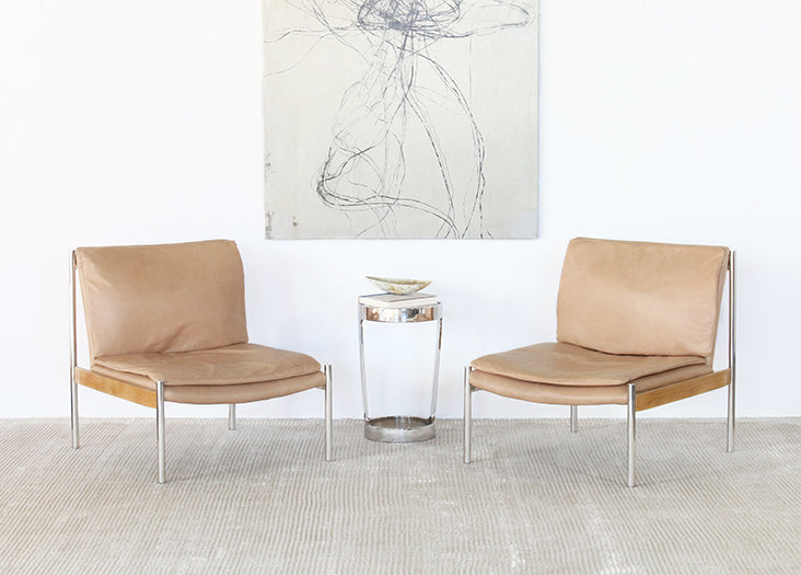LC301 - Buff Leather Lounge Chair With Steel And Ash Accents