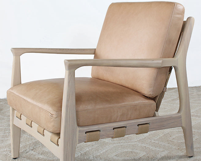Whitewashed Ash Lounge Chair W/Tan Leather Seat