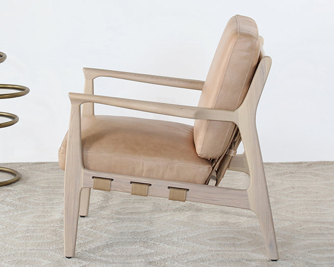 Whitewashed Ash Lounge Chair W/Tan Leather Seat