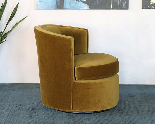 Swivel Lounge Chair In Mustard Velvet