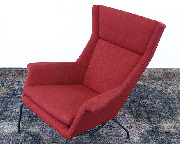 Mid Century Style Wing Chair In Poppy Red