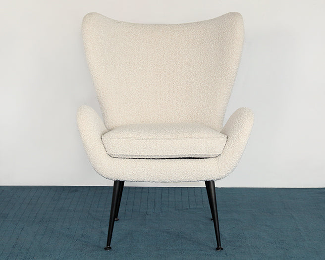 Cream Boucle Wing Chair With Iron Legs
